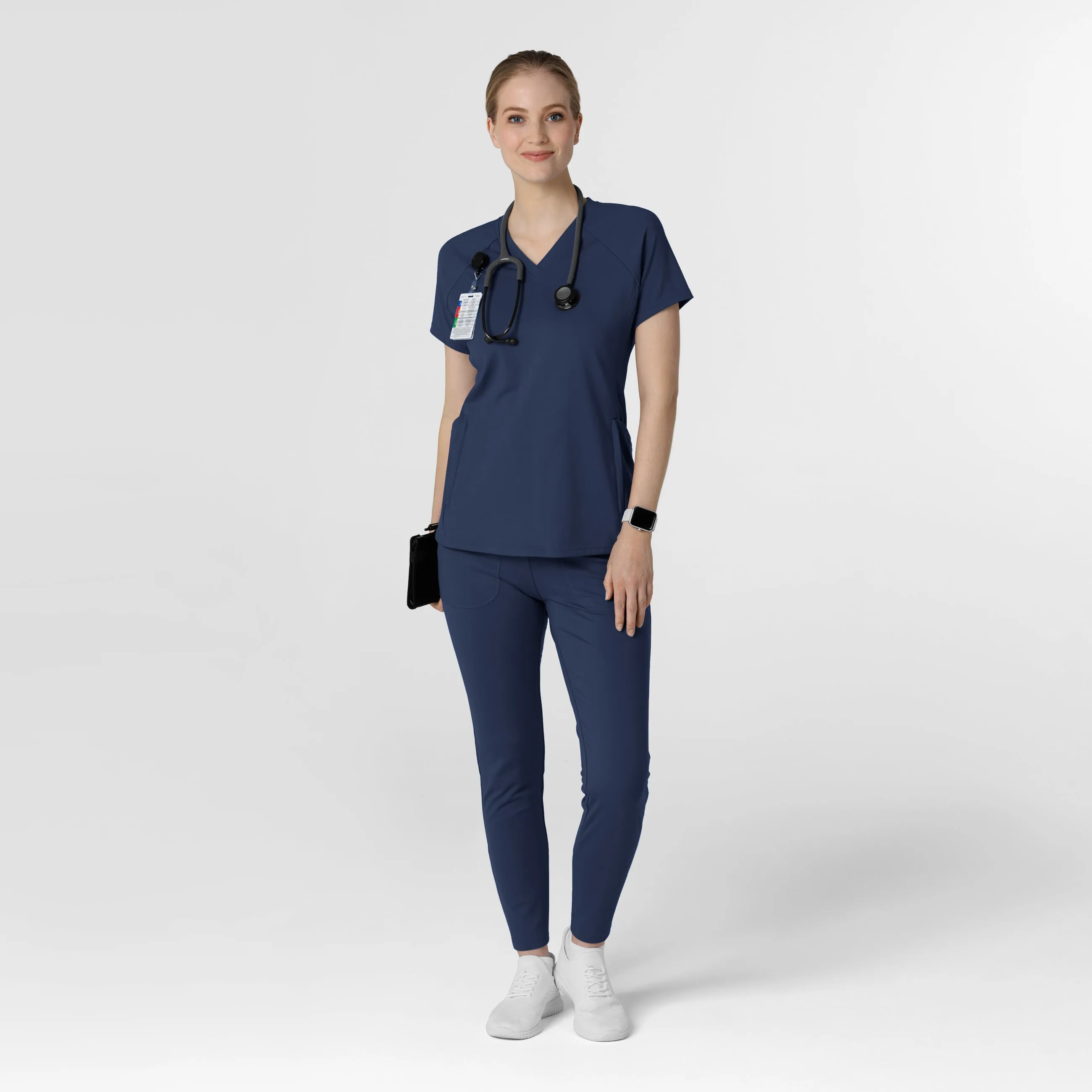 RENEW Knit Women's Flex-n-Reach V-Neck Raglan Scrub Top - Navy