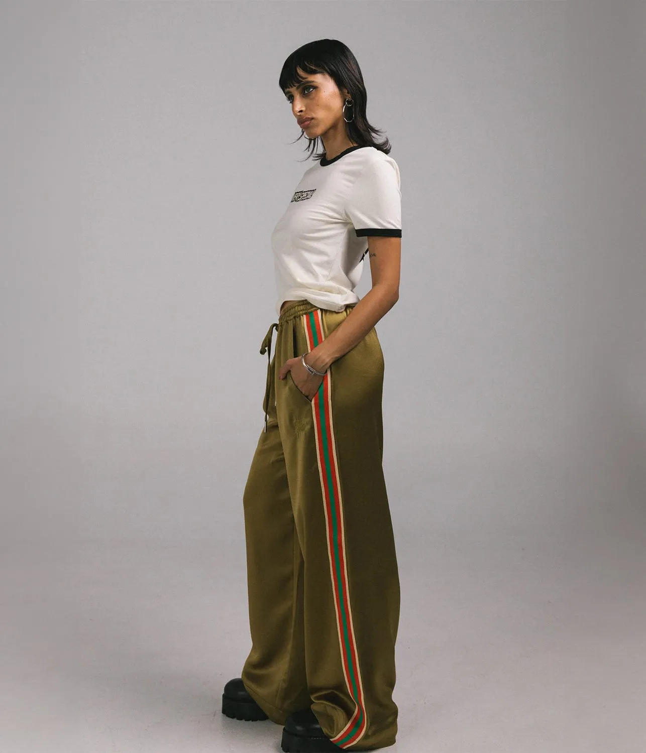 SATIN STRIPE VACAY PANT- BRONZE