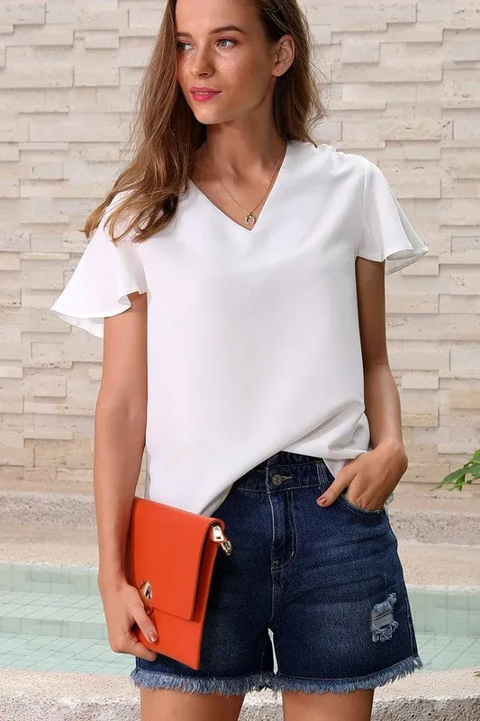 Short Sleeve Casual Top -White