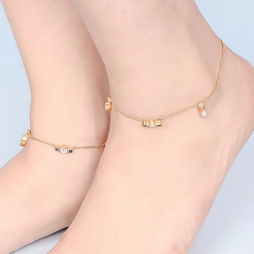 Silver 92.5 Anklet with Blue and white zircon