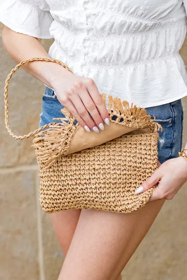 Sofia Foldover Straw Crossbody Bag