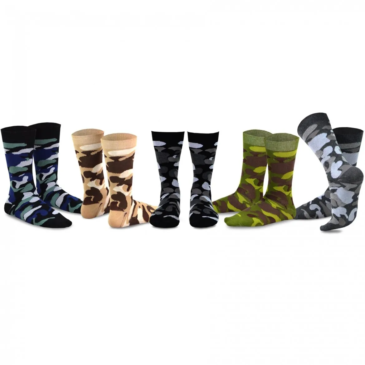 TeeHee Socks Men's Novelty Cotton Crew Camo 5-Pack (51057)