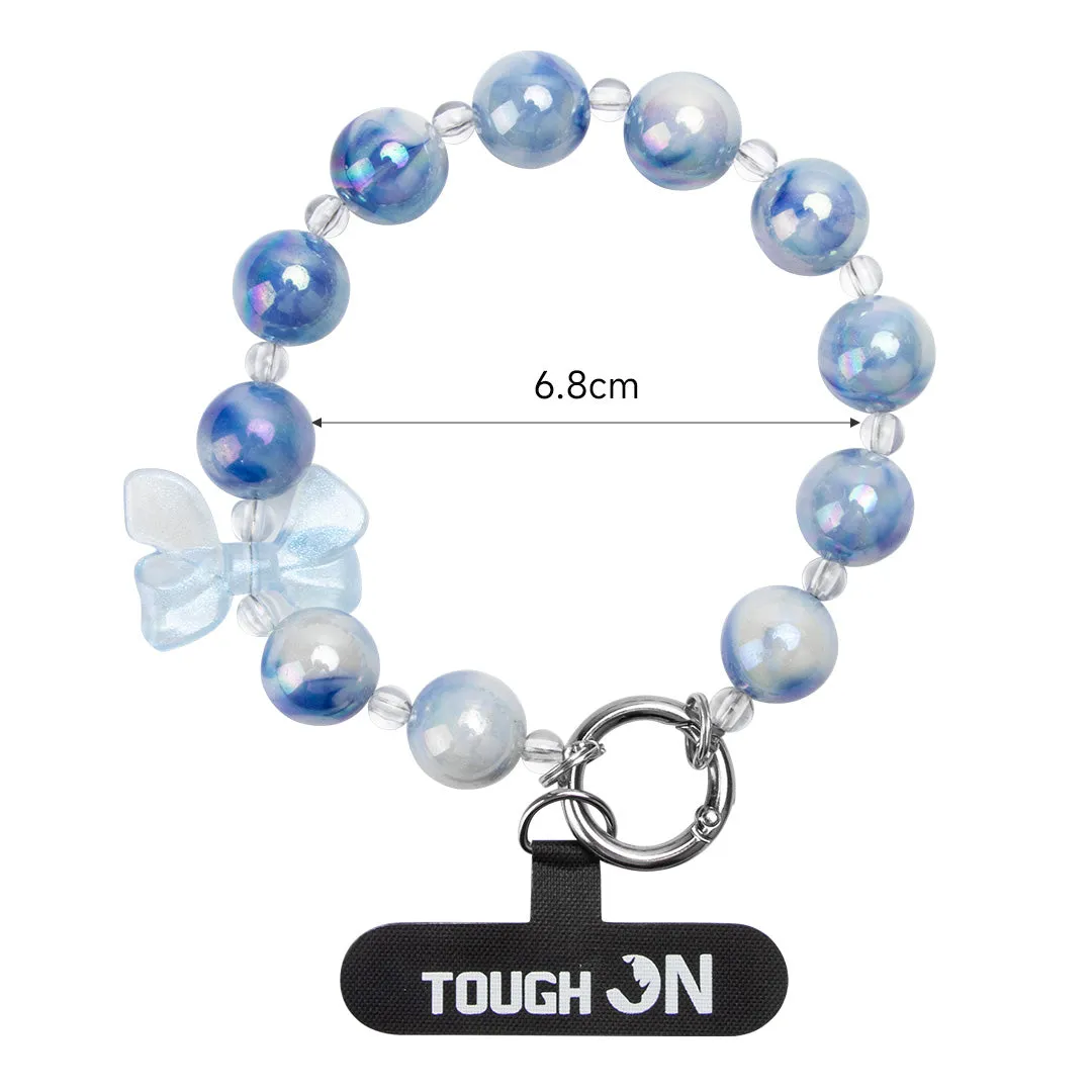 Tough On Charm Phone Wristlet Strap with Card Blue Pearl