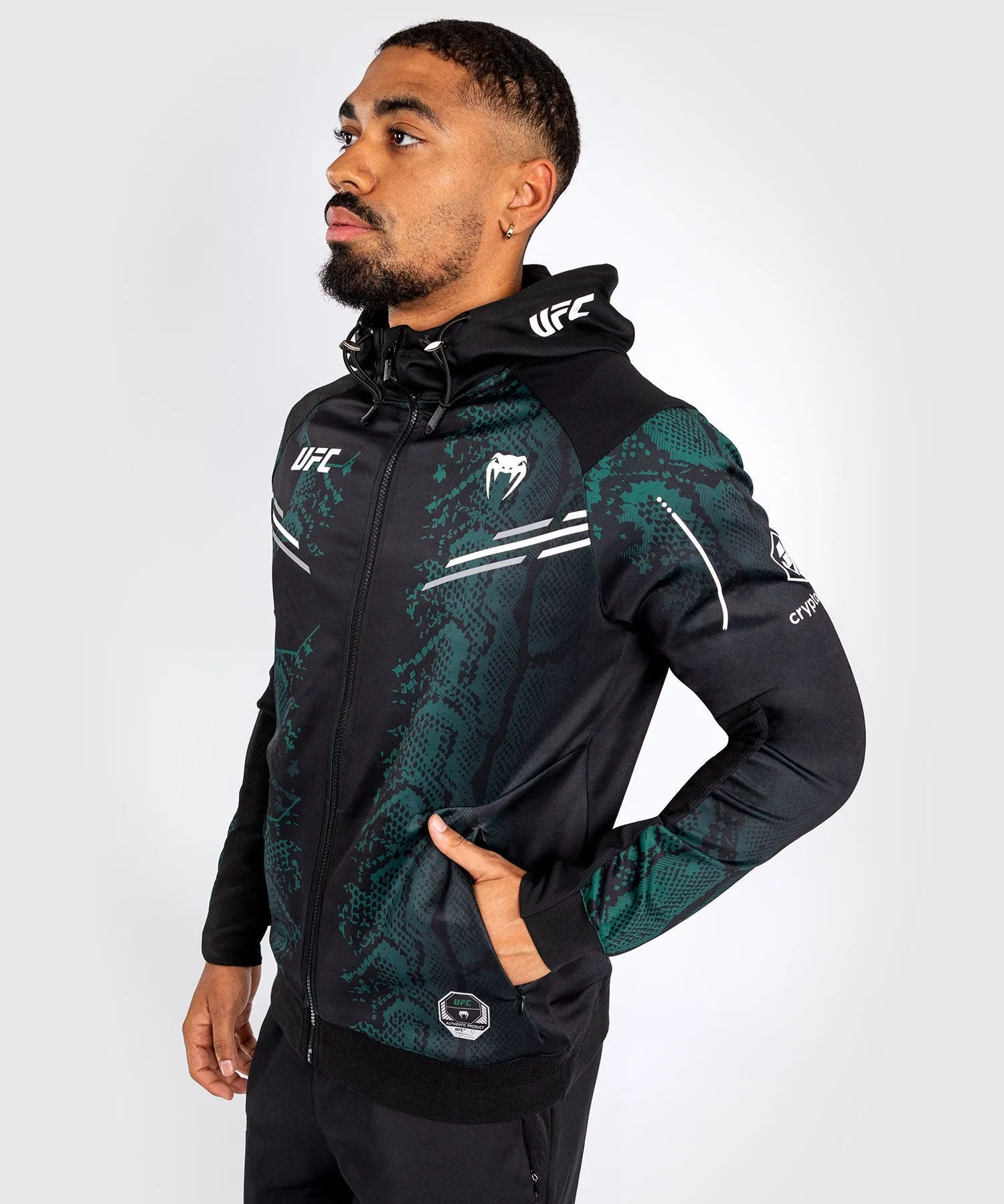 UFC Adrenaline by Venum Personalized Authentic Fight Night Men's Walkout Hoodie - Emerald Edition - Green/Black